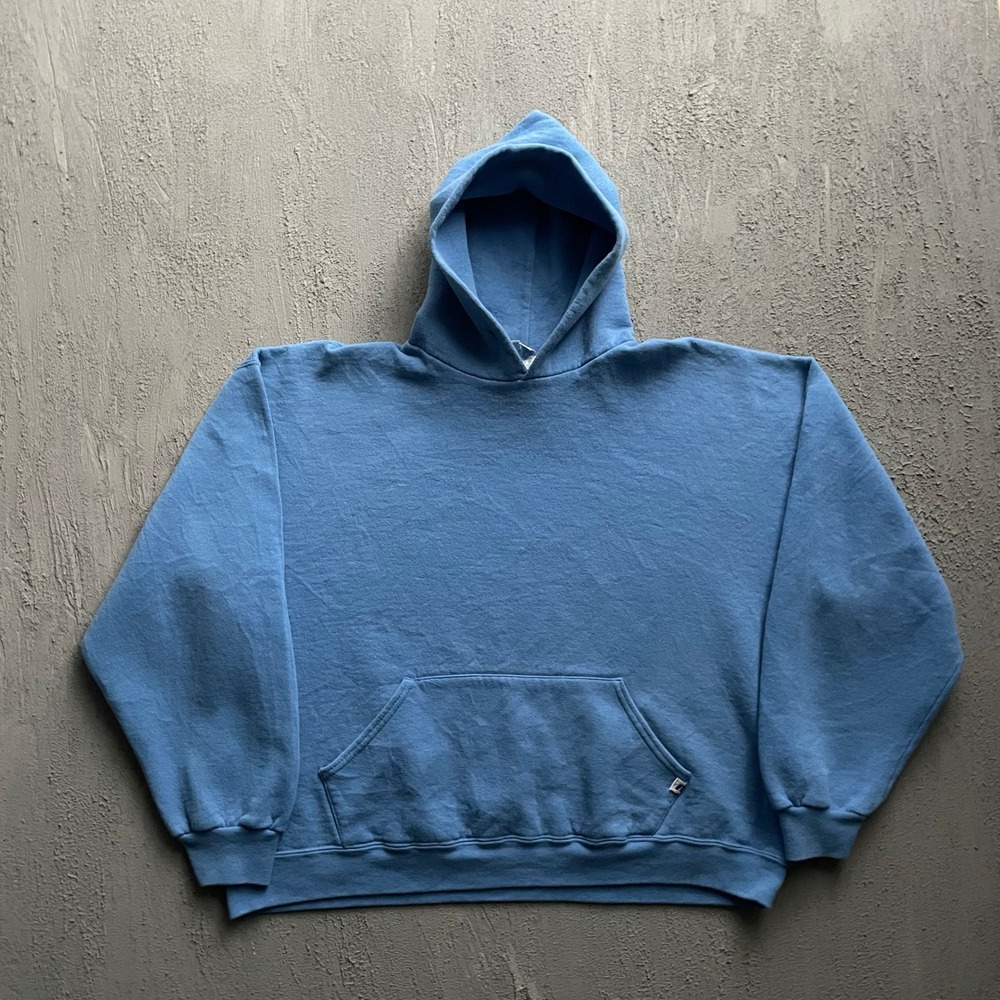 Vintage Russell Athletic blank Pullover Hoodie Mens Large Blue 90s